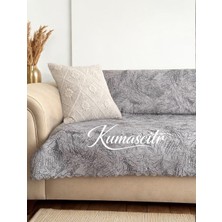 Kumaşçıtr Kaymaz Tabanlı Lüks Kadife Koltuk Kanepe Çekyat Örtüsü - Konforlu Gri Damar Desenli