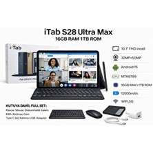 asfteknoloji I-Tab S28 Ultra Max Sim Kartlı 10.1inch Full Set Tablet Klavye+Mous+Kalem+Kılıf+Cam