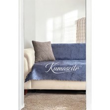 Kumaşçıtr Kaymaz Tabanlı Lüks Kadife Koltuk Kanepe Çekyat Örtüsü - Konforlu İndigo Damar Desenli