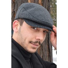 Göksu Şapka Göksu Füme London Kaşe Kasket Kışlık Kumaş Şapka Gri Renkli Desenli Erkekler İçin