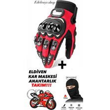 Edelvays Shop Korumalı EN13594 Sertifikalı Motosiklet Eldiveni Kırmızı Uzun Hediyeli
