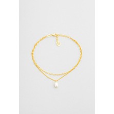 So CHIC İnci Taşlı 18 Ayar Sarı Altın Kaplama 23 Cm Gümüş Minimal Halhal