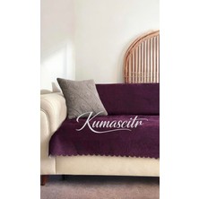 Kumaşçıtr Kaymaz Tabanlı Lüks Kadife Koltuk Kanepe Çekyat Örtüsü - Konforlu Mor Damar Desenli