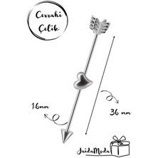 Jaida Moda Gri Ok Kalp Figürlü 316L Cerrahi Çelik Piercing Parlak Kadın Aksesuarı