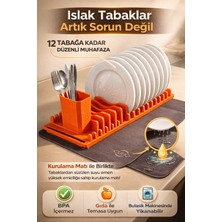 Culiq Tabak Tutucu & Kurutma Matı Seti – 12 Tabak Kapasiteli – Çatal Kaşık Bölmeli