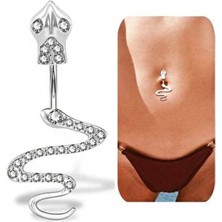 Jaida Moda Gümüş Yılan Figür Zirkon Taşlı Cerrahi Çelik Göbek Piercing Kadınlar İçin Özel Tasarım