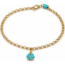 Stainless Stell Turkuaz Çicek Desenli Zincir Bileklik
