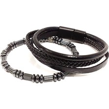 Lia Charm Hematit Taşlı Kombin Deri Erkek Bileklik | Doğal Taş, Şık ve Maskülen Tasarım