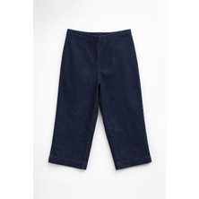 Markapia Kadın Koyu Mavi Likralı Jean Kapri Pantolon