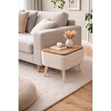 Own Home Nora Sandıklı Yan Sehpa, Teddy Kumaş Kaplamalı Ahşap Ayaklı Modern Yan Sehpa
