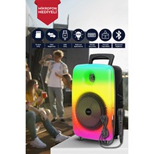 Teknoloji Gelsin GTS-1802 Speaker Büyük Boy Işıklı Bluetooth Hoparlör 8 Inç Karaoke Mikrofon Hediye Partiboy /aux/sd