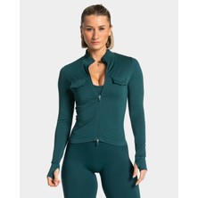 Teveo Zümrüt Yeşili Fermuarlı Spor Ceket - Seamless Stil