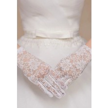 Flamex Beyaz Renk Kısa Dantelli Eldiven (5047)