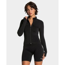 Teveo Siyah Fermuarlı Fit Ceket - Sportif Şıklık