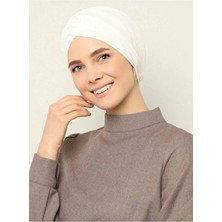 Mervin Şal Kadın Çapraz Üç Bantlı Dış Bone Hazır Türban Beyaz