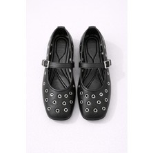 Slipcat Kadın Rahat Taban Kuşgözü Detaylı Bantlı Günlük Babet Ofis Ayakkabı