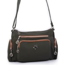 Nas Bag Kadın Çapraz Çok Gözlü Günlük Çanta Yeşil Taba Buzzy ( 30X22 cm Ebatlarındadır.)