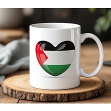 BB Design Kalpli Filistin Bayrağı Tasarımlı Beyaz Seramik Baskılı Kupa Bardak 330 ml