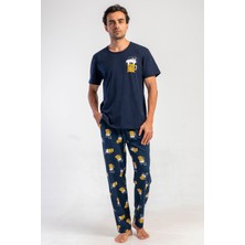 Vienetta Erkek Kısa Kol Lacivert %100 Pamuk Desenli Pijama Takımı C7T2N0105