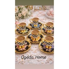 Renkli Dama Desenli 6'lı Porselen Türk Kahve Fincan Takımı