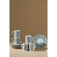 Şık 6 Kişilik Mavi Seramik Kahve Fincanı Takımı, 100 ml