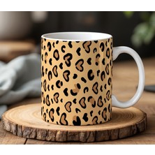 BB DESIGN Leopar Desen Tasarımlı Beyaz Seramik Baskılı Kupa Bardak 330 ml