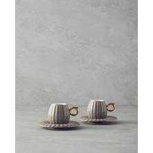 Şık Vizon Renkli 4'lü Porselen Kahve Fincan Takımı, 2 Kişilik