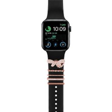 Casen Watch Akıllı Saat Uyumlu Kordon Takısı Şık Charm Seti Kelebek ve Taş Figürlü Gold Aksesuar Süsü