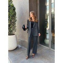 Asfa Moda Kadın Antrasit Oversize Kruvaze Blazer Ceket Çift Düğmeli Ofis Şık Klasik  Ceket