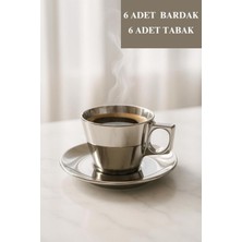Modern Cam Gümüş Renkli Kahve Fincan Takımı 6’lı, Şık ve Zarif Tasarım