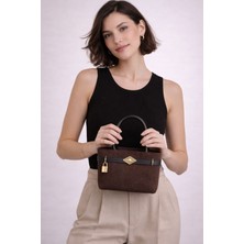 ROYAL LADYS Mini Zincirli Süet El Çantası – Astarlı, Gold Kilit Detaylı Şık Kadın Çanta