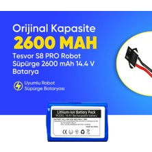 Tesvor S8 PRO Robot Süpürge 2600 mAh 14.4 V  Batarya – Orjinal Uyumlu Uzun Ömürlü, Yüksek Performans Pil
