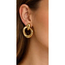 Stainless Stell Parlak Altın Kaplama Midi Halka Küpe