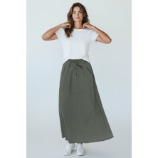 Ece Giyim Kadın Beli Lastikli Cepli Pamuklu Spor Pamuk Gabardin Etek