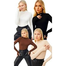Hashtag Kadın Balıkçı Yaka Parmak Detaylı Body 4'lü Set Viskon Kumaş