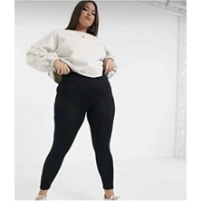 Tusebu Büyük Beden Siyah Yüksek Bel Esnek Pamuklu Likralı Tayt