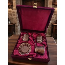 Kadife Kutu Içinde 2 Kişilik Otantik Bakır Kahve Fincan Seti