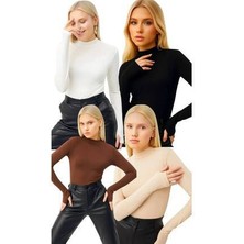 Hashtag Kadın Balıkçı Yaka Parmak Detaylı Body 4'lü Set Viskon Kumaş