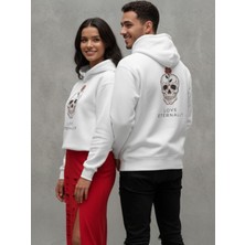 CZMD Love Eternally Kurukafa Baskılı Beyaz Çift Kombini Kapüşonlu Sweatshirt