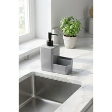 Makri Home Gri Plastik Diamond Süngerlikli Sıvı Sabunluk 450 ml Modern Stil ve Kolay Temizlik