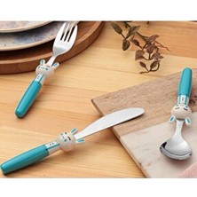 Porland Mini Rabbit Mavi Çocuk Çatal Kaşık Bıçak Takımı 3 Parça