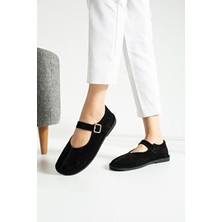 Esso La Mia Kadın Lofer Siyah Süet  Deri Ayarlanabilir Toka Detaylı Ortopedik Taban