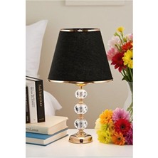 571 Store 3 Taşlı 55 cm Masa Abajuru Cam Gövde Kumaş Başlık Metal Ayaklı Gece Lambası Aydınlatma
