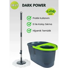 Lime Dark Power Otomatik Temizlik Seti - 18 Lt- Kendinden Sıkmalı Kova Mop Seti - Üretici Garantili