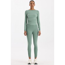 COMEUP Kadın Paçası Büzgülü Spor Tayt Deniz Köpüğü Toparlayıcı Özellikli Slim Fit