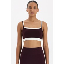 COMEUP Üst Üste Geçmeli Pedli Spor Bra Burgundy/Kırık Beyaz