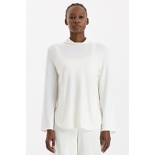 COMEUP Yüksek Yaka Cepli Kadın Uzun Kollu Hafif Sweatshirt Kırık Beyaz Modern Tasarım