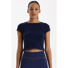 Kontrast Biyeli Spor Tişört Oxford Blue