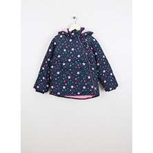 Name It Lacivert Kız Çocuk Şişme Mont Uzun Kol Kapüşonlu Desenli Model Günlük Stil