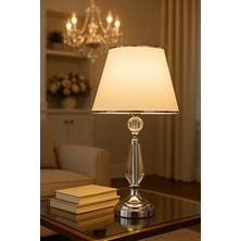 Evlight Cam Gövdeli Gümüş Metal Abajur ve Kumaş Başlık